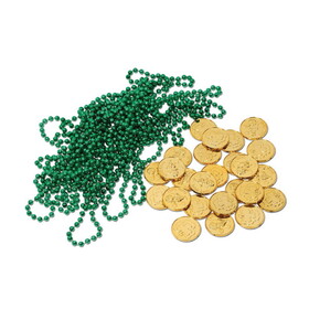 Beistle 30038 Leprechaun Loot, 12 green beads, 25 gold coins