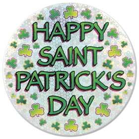 Beistle 30150 Happy St Patrick's Day Button, lazer etched, 3&#189;"