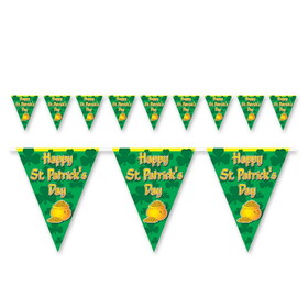 Beistle 30520 Happy St Patrick's Day Pennant Banner, all-weather; 12 pennants/string, 11" x 12'
