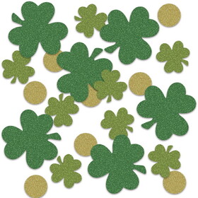 Beistle 30784 Shamrock & Coin Deluxe Sparkle Confetti, gold, green, lt green