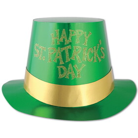 Beistle 33620-C25 Glittered St Patrick's Day Foil Hi-Hat, w/gold glitter & band; one size fits most