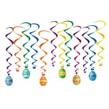 Beistle 40555 Easter Egg Whirls, 6 whirls w/icons; 6 plain whirls, 17½