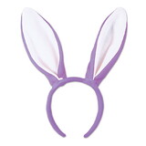 Beistle 40771-LW Soft-Touch Bunny Ears, lavender & white; attached to snap-on headband