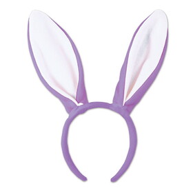 Beistle 40771-LW Soft-Touch Bunny Ears, lavender & white; attached to snap-on headband
