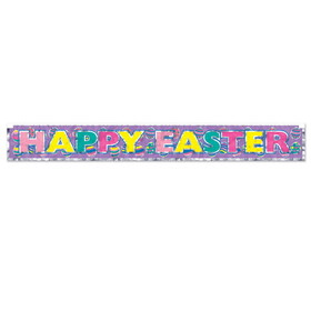 Beistle 40880 Metallic Happy Easter Fringe Banner, prtd 1-ply PVC fringe, 7&#189;" x 5'