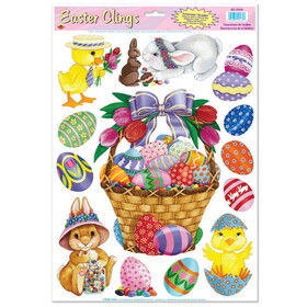 Beistle 44130 Easter Basket & Friends Clings, 8 Easter eggs included, 12" x 17" Sh