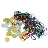 Beistle 50038 Treasure Loot, 12-asstd color beads & 50-gold/silver coins