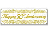 Beistle 50137 50th Anniversary Sign Banner, indoor & outdoor use; 4 grommets, 5' x 21