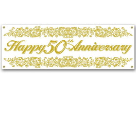 Beistle 50137 50th Anniversary Sign Banner, indoor & outdoor use; 4 grommets, 5' x 21"