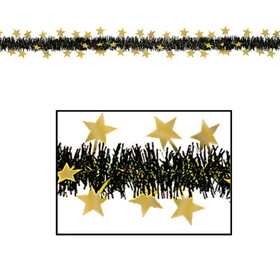 Beistle 50303-BKGD Metallic Star Garland, black & gold, 12'