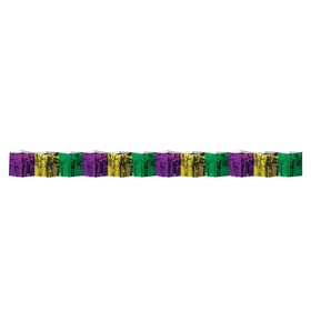 Beistle 50308-GGP 2-Ply Diamond Metallic Fringe Drape, gold, green, purple; diamond-cut fringe, 12" x 12'