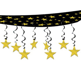 Beistle 50335-GD The Stars Are Out Ceiling Decor, black & gold, 12" x 12'