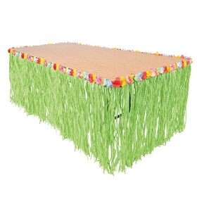 Beistle 50492-G Artificial Grass Table Skirting, green; w/floral trim, 30" x 9'