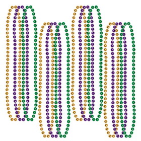 Beistle 50570 Mardi Gras Small Round Beads, asstd gold, green, purple, 7mm x 33"