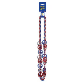 Beistle 50600-RSB Patriotic Peace Sign Beads, asstd red, silver, blue, 36"