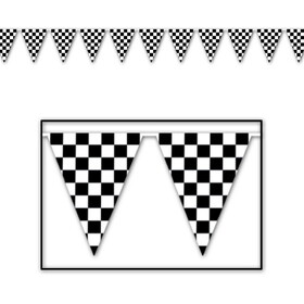 Beistle 50701 Checkered Pennant Banner, all-weather; 65 pennants/string, 17" x 120'