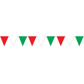 Beistle 50707 Red, White & Green Pennant Banner, all-weather; 12 pennants/string, 11" x 12'