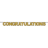 Beistle 50732-BKGD Congratulations Streamer, black & gold; glitter print; assembly required, 8½