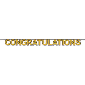 Beistle 50732-BKGD Congratulations Streamer, black & gold; glitter print; assembly required, 8&#189;" x 11'