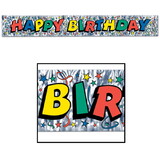 Beistle 50880 Metallic Happy Birthday Fringe Banner, prtd 1-ply PET fringe, 8