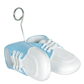 Beistle 50947-LB Baby Shoes Photo/Balloon Holder, white w/lt blue upper, 6 Oz