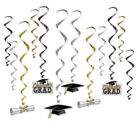Beistle 52118 Graduation Whirls, 6 whirls w/icons; 6 plain whirls, 17&#189;"-28&#189;"