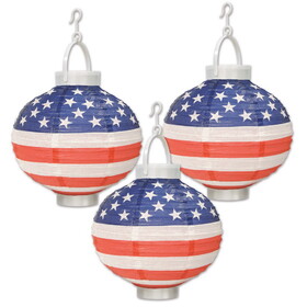 Beistle 52146 Light-Up Patriotic Paper Lanterns, requires 2 AAA batteries not included, 8"