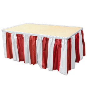 Beistle 52164-RW Red & White Stripes Table Skirting, plastic; self-adhesive, 29" x 14'