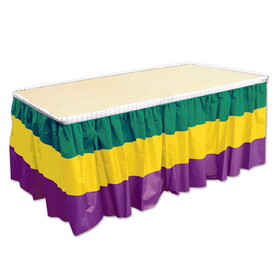 Beistle 52170-GGP Mardi Gras Table Skirting, golden-yellow, green, purple; plastic; self-adhesive, 29" x 14'
