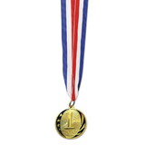 Beistle 52206 1st Place Medal w/Ribbon, gold, 30