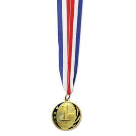 Beistle 52206 1st Place Medal w/Ribbon, gold, 30" w/2" Medal