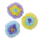 Beistle 52214 Tissue Flowers, blue, lavender, yellow, 10