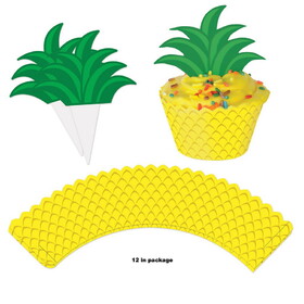 Beistle 52326 Pineapple Cupcake Wrappers, 12-4 stem toppers included, 8"