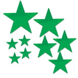 Beistle 53306-G Pkgd Foil Star Cutouts, green; foil 2 sides; 4-5 , 3-9 , 1-12 , 1-15 , Asstd
