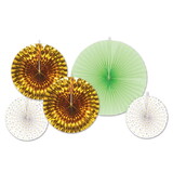 Beistle 53316 Assorted Paper & Foil Decorative Fans, asstd gold & mint green; 2-9 , 2-12 , 1-16 , Asstd