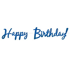 Beistle 53385-B Foil Happy Birthday! Streamer, blue; assembly required, 9" x 5'