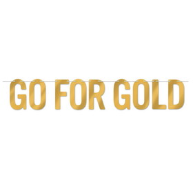 Beistle 53395 Foil Go For Gold Streamer, foil 2 sides; assembly required, 7" x 5'