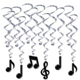 Beistle 53409 Musical Notes Whirls, black; 6 whirls w/icons; 6 plain whirls, 17½