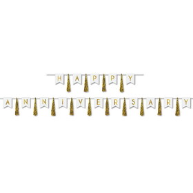 Beistle 53500-GD Happy Anniversary Tassel Streamer, can use each piece separately or combine to create 1 streamer, 13" x 6' & 13" x 14'