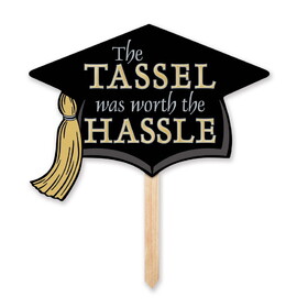Beistle 53554 Grad Cap Yard Sign, attached to 24 pine stake, 13" x 17&#189;"