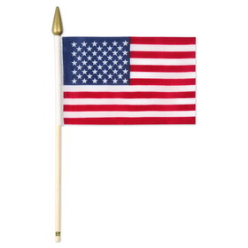 Beistle 53594 Pkgd American Flags - Fabric, w/10&#189; spear-tipped wooden stick, 4" x 6"