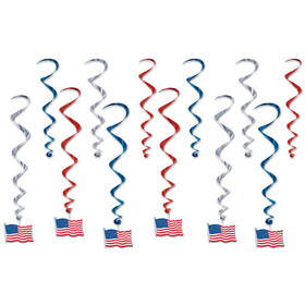 Beistle 53602 American Flag Whirls, 6 whirls w/icons; 6 plain whirls, 17&#189;"-28"