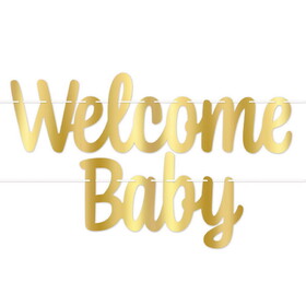 Beistle 53677-GD Foil Welcome Baby Streamer, gold; assembly required, 7" x 4'