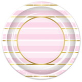 Beistle 53680 Striped Plates, pink, white, gold; not microwave safe, 9