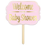 Beistle 53688 Foil Welcome ToThe Baby Shower Yard Sign, foil/prtd 2 sides; attached to 24 pine stake, 10