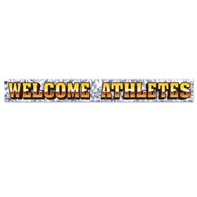 Beistle 53698 Metallic Welcome Athletes Fringe Banner, prtd 1-ply PVC fringe, 7&#189;" x 5'