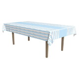 Beistle 53700 Striped Tablecover, lt blue, white, silver; plastic, 54
