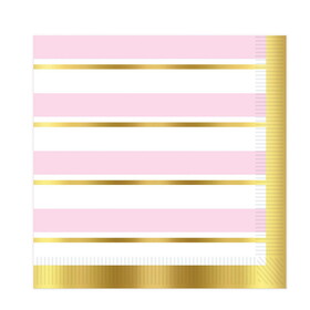Beistle 53705 Striped Luncheon Napkins, pink, white, gold; (2-Ply); not microwave safe