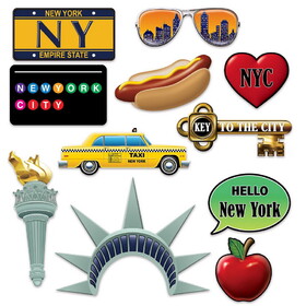Beistle 53743 New York City Photo Fun Signs, prtd 2 sides w/different designs, 3&#189;"-13&#189;"