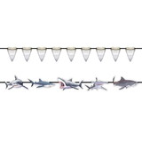 Beistle 53807 Shark Streamer Set, 14 pieces w/12' ribbon; makes 2 streamers; prtd 2 sides; assembly required, 5¼